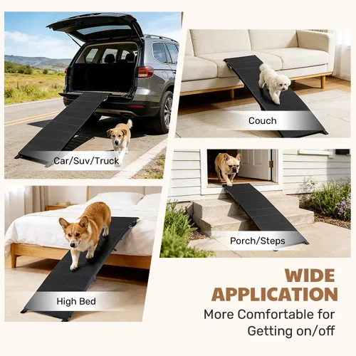Miniatura 8 de Rampa extra larga de 71 pulgadas para perros grandes, marco de metal resistente para vehículos utilitarios deportivos, camiones y automóviles
