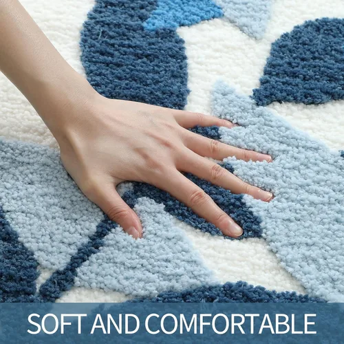 Miniatura 4 de Gibelle Alfombra de baño azul, antideslizante, fuerte y absorbente de agua, tapete de baño de microfibra de felpa, lavable a máquina, tapete