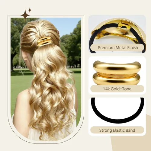 Miniatura 3 de OHCISP 6 piezas de gomas de pelo doradas - 3 estilos de accesorios de pelo dorados para mujeres y niñas, elegantes y chic, brazaletes de pelo