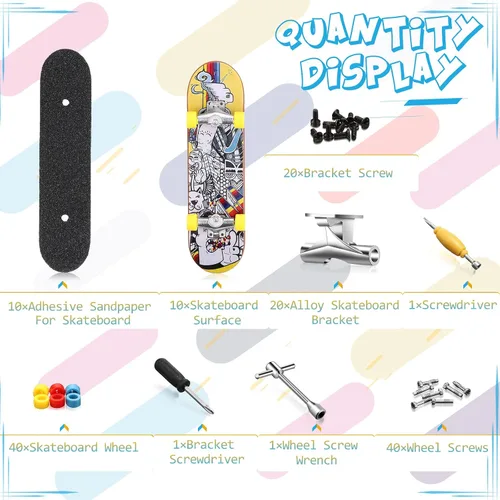 Miniatura 3 de Civaner Paquete de 10 Patinetas de Dedo DIY para Niños con Caja y Accesorios de Repuesto, Mini Patineta de Dedo Coleccionable, Kit de Juguete