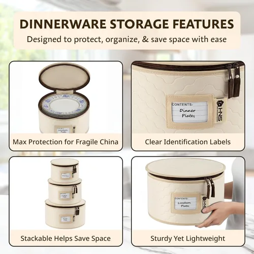 Miniatura 6 de Juego de 5 cajas de almacenamiento de China para vajilla, vasos, platos, tazas y platillos, organizador de platos resistente con divisores
