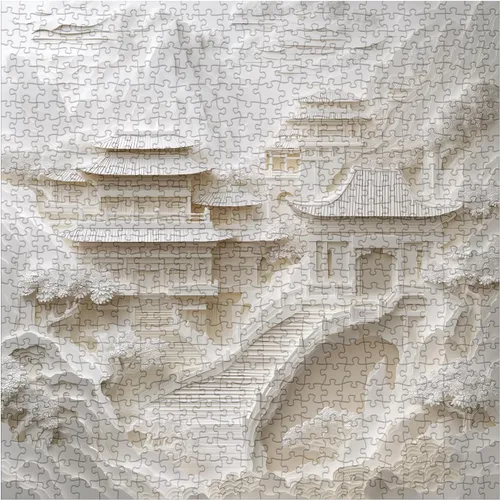 Miniatura 2 de Hermoso rompecabezas de corte de papel de paisaje para adultos, 1000 piezas, rompecabezas estético de árbol de barco luna, rompecabezas de arte azul