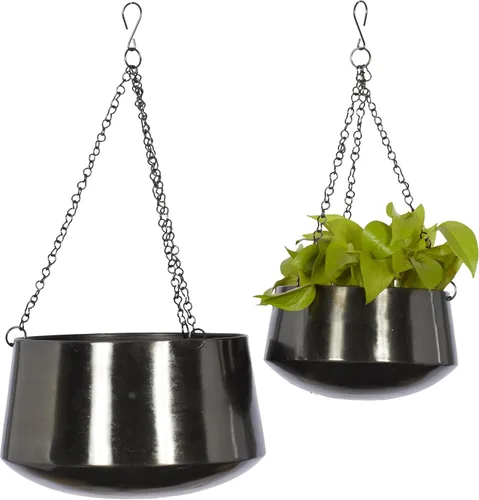 Deco 79 Macetero de metal para interiores y exteriores, maceta colgante con cadena, juego de 2 colgadores de 5 pulgadas, 7 pulgadas de alto, color