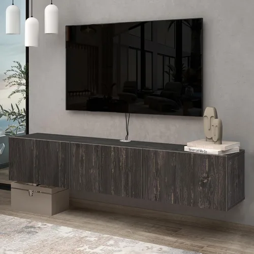 Atelier Mobili - Soporte de TV flotante negro de 65 pulgadas, centro de entretenimiento flotante para TV de 80 pulgadas, gabinete de TV negro,