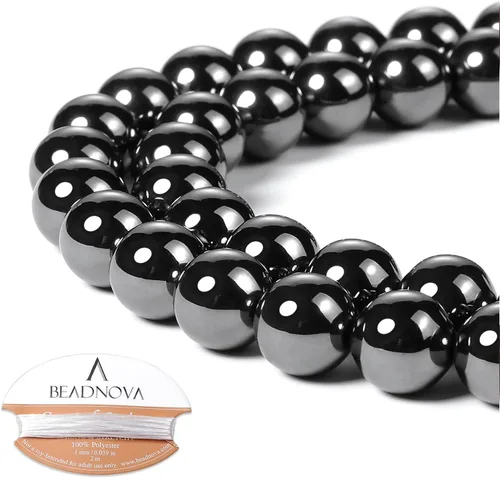 Miniatura 73 de Cuentas de ónix negro BEADNOVA con cuentas de cristal natural, piedras preciosas, redondas, sueltas, curativas de energía con cordón elástico de 01)