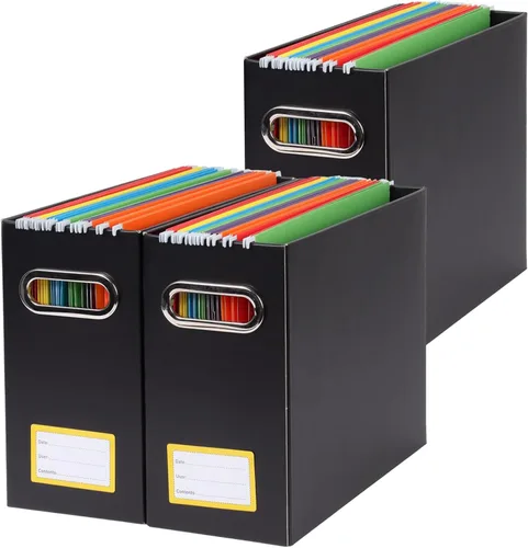 Miniatura 14 de Caja organizadora de archivos plegable con asa, 12.20 x 5.11 x 9.84 pulgadas, organizador de archivos para el hogar u oficina, pequeña caja de Negro