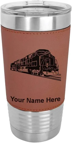 Miniatura 11 de LaserGram Vaso aislado al vacío de 20 onzas, tren de carga, grabado personalizado incluido (piel sintética, estilo béisbol)