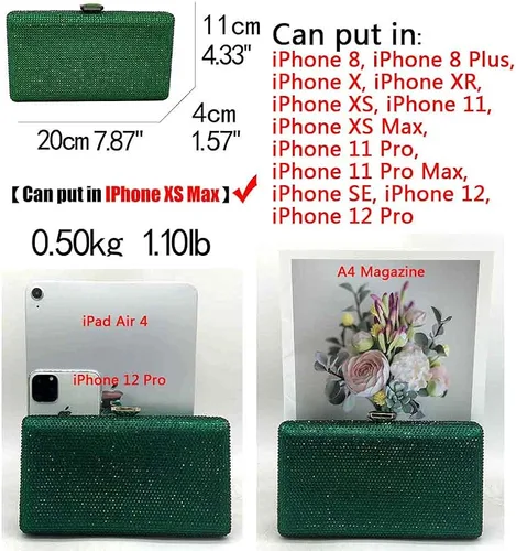 Miniatura 2 de Boutique De FGG Elegantes bolsas de noche de cristal para mujer, caja de fiesta formal, bolso de mano para boda, diamantes de imitación, bolso