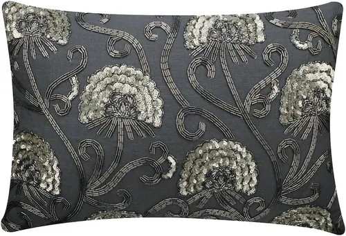 Miniatura 12 de The HomeCentric Funda de almohada lumbar decorativa gris de 12 x 20 pulgadas, encaje de yute y lino, yute, almohada oblonga de lentejuelas hechas a