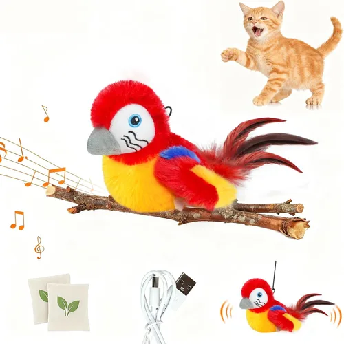 Miniatura 10 de Juguetes para gatos que aletean pájaro (no puede volar), pájaro eléctrico simulado de pájaro interactivo con alas flappy, juguete recargable Azul