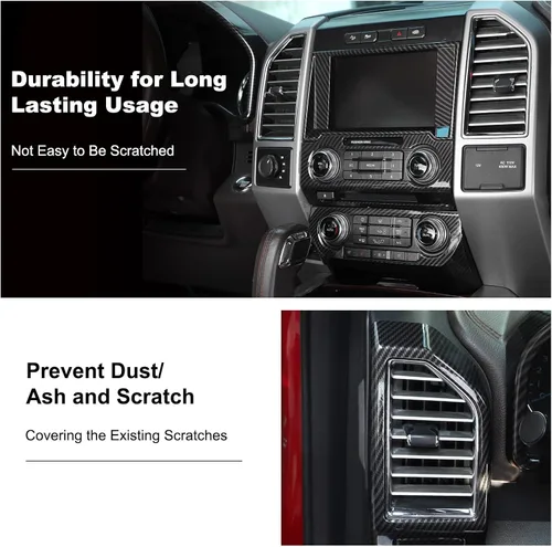 Miniatura 6 de Para Ford F150 2015-2020 consola central decoración interior kits para Ford F150 2015-2020 (11 unidades/juego, fibra de carbono negro)