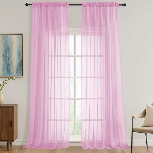 Miniatura 164 de OVZME - Cortinas traslúcidas blancas de 45 pulgadas de largo, 2 paneles, cortinas de gasa con bolsillo para barra para ventanas pequeñas, cada una