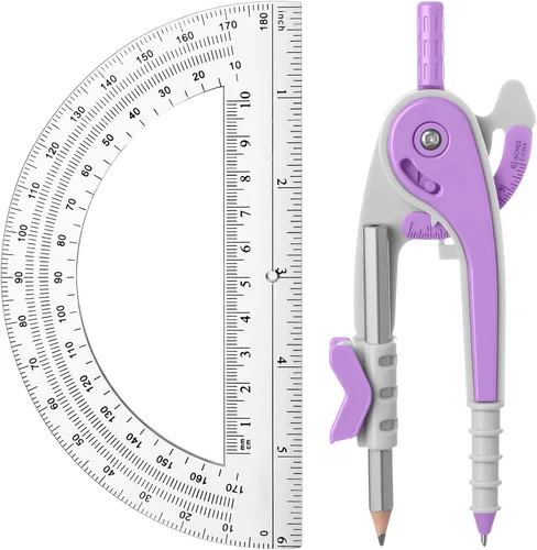 Miniatura 12 de EBOOT Juego de matemáticas de geometría para estudiantes, brújula de dibujo y transportadores de brazo oscilante transparente de 6 pulgadas, Azul