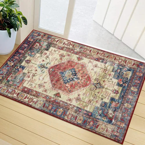 Miniatura 20 de JOLENE.K Alfombra oriental lavable de 6 x 9 pies, suave, con estampado envejecido, vintage, antideslizante, resistente a las manchas, de pelo bajo