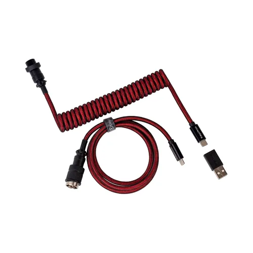 Miniatura 6 de Cable USB-C en espiral personalizado Keychron con conector de aviador, color negro, conector metálico desmontable de 5 pines (GX12), adaptador