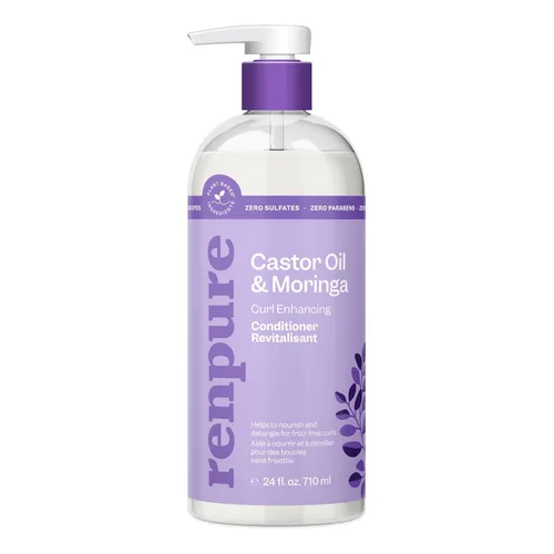Renpure Aceite de ricino y acondicionador para mejorar los rizos de moringa, para rizos hidratados, desenredados y sin encrespamiento, con aceite de