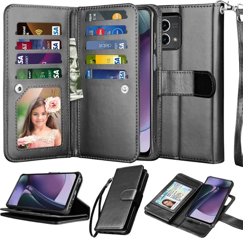 Njjex Funda tipo cartera para Motorola Moto G Stylus 2023 5G, para Moto G Stylus 2023 5G, [9 ranuras para tarjetas] Funda de piel sintética para