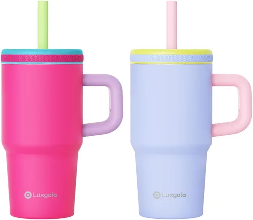 Miniatura 14 de Taza infantil de 20 oz con asa, tapa de rosca a prueba de fugas con pajita de silicona extraíble, a prueba de derrames, botella de agua reutilizable