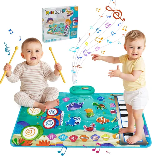 Tapete de juego musical para bebé, educativa temprana 3 en 1, piano de tambor con tacto animal, 31.5 x 19.6 pulgadas, manta de juego Montessori,
