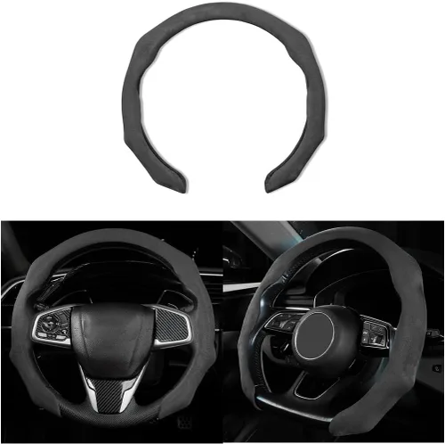 Miniatura 10 de Mandark - Funda para volante de auto de ante, protector para volante de vehículo deportivo que se ajusta a 15 pulgadas, accesorios de decoración