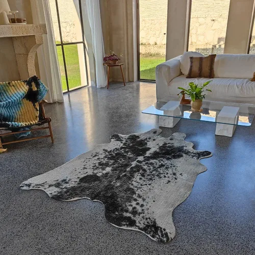rugoo Alfombra de piel sintética de vaca blanca y negra, 4.7 x 5.9 pies, alfombra de piel sintética de animal para sala de estar, dormitorio,