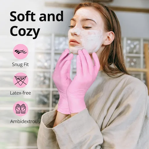Miniatura 3 de SwiftGrip Guantes desechables de nitrilo – Guantes de examen médico, sin látex, rosa, sin polvo, caja de 50 unidades (grande)
