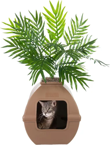 Miniatura 42 de Good Pet Stuff Caja de arena oculta para gatos con planta artificial, maceta redonda decorativa, filtro de carbón con ventilación para control