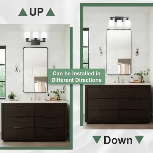 Miniatura 3 de Luces de baño negras sobre espejo, lámpara de tocador antioxidante para baño, lámpara de pared moderna de 3 luces para sala de estar, base E26