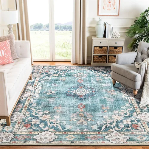 MUJOO Alfombra Verde Azulado 6'x9' Alfombras de Área para Sala de Estar Alfombras Lavables Grandes Alfombra Boho para Dormitorio Comedor Neutral