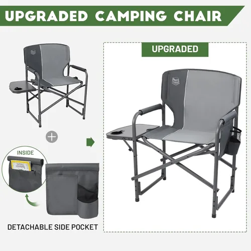 Miniatura 8 de TIMBER RIDGE Silla de camping de aluminio extra grande, silla de directores ligera y portátil con mesa auxiliar, bolsillo lateral desmontable