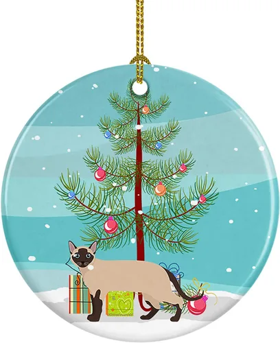 Miniatura 200 de Caroline's Treasures Adorno de cerámica con texto en inglés "Merry Christmas" para colgar en el árbol de Navidad, decoración para el hogar, Navidad