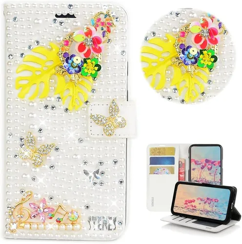 Miniatura 10 de Bling Wallet - Funda de cuero para teléfono compatible con iPhone 11, elegante, hecha a mano en 3D, diseño de calavera punk con purpurina