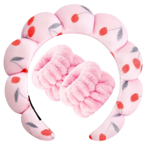 Miniatura 21 de Zkptops Diadema de Spa para Lavar la Cara Muñequera Esponja Maquillaje Cuidado de la Piel Diadema de Tela de Rizo Burbuja Suave Prepárate Diadema