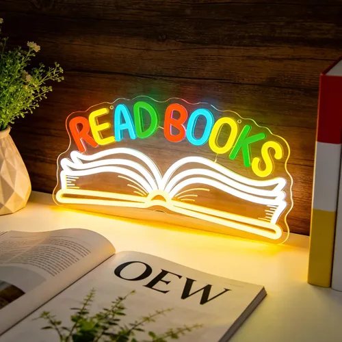 Miniatura 2 de Read Books - Letrero de neón para decoración de pared, libro de lectura regulable LED, letrero de luz de neón para arte, positivo, dormitorio