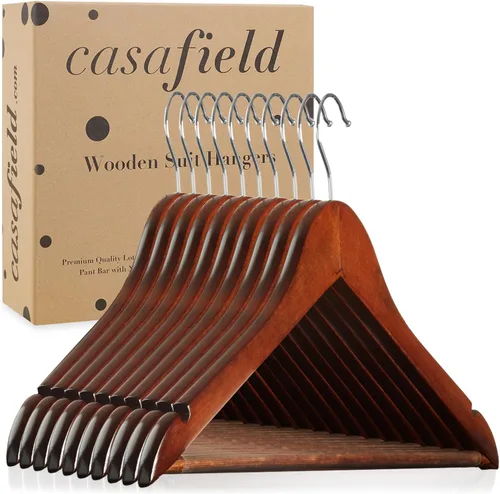 Miniatura 6 de Casafield - 10 Perchas de Madera de Nogal para Trajes - Madera de Loto Premium con Muescas y Gancho Giratorio Cromado para Ropa de Vestir, Abrigos