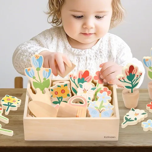 Miniatura 4 de Juego de herramientas de jardín de flores de madera, caja de jardinería y juego de herramientas de jardín, juguetes Montessori, aprendizaje