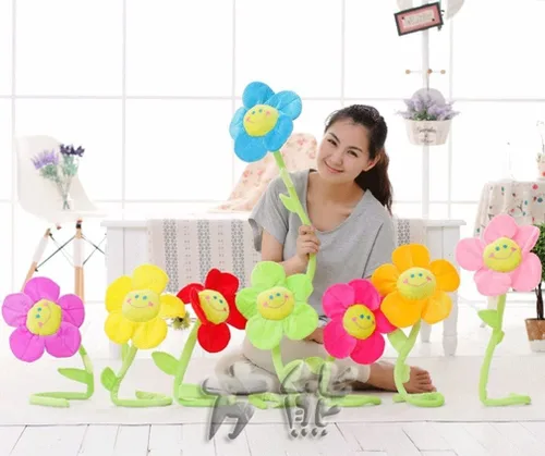 Miniatura 4 de Flor artificial de peluche, ramo de girasol de felpa con tallos flexibles, flores rellenas para decoración del hogar para bodas, fiestas, Rojo