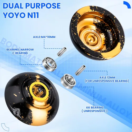 Miniatura 6 de MAGICYOYO Paquete de Regalo de 2 Yoyos - Yoyo Sensible K2 de Cristal y Yoyo Metálico No Sensible N11, Yoyo de Doble Propósito para Niños y Adultos