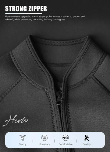 Miniatura 5 de Hevto - Traje de neopreno de 3/2 mm para hombre, cremallera frontal, traje corto completo para aguas frías, para natación, surf, buceo