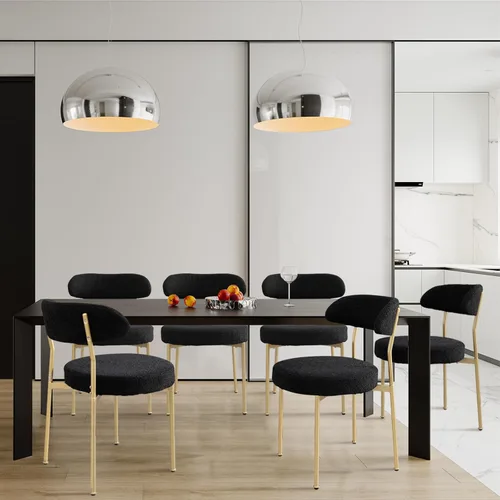 Miniatura 14 de Modern Boucle - Juego de 2 sillas de comedor con respaldo redondo tapizado de lana de cordero y patas de metal para comedor, cocina, restaurante