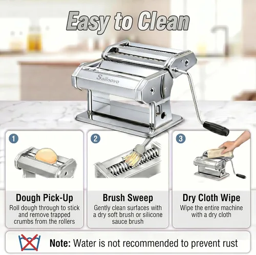 Miniatura 6 de Sailnovo Máquina para hacer pasta, máquina para hacer pasta de rodillo 180, 9 ajustes de grosor ajustables, máquina de fideos 2 en 1 con rodillos