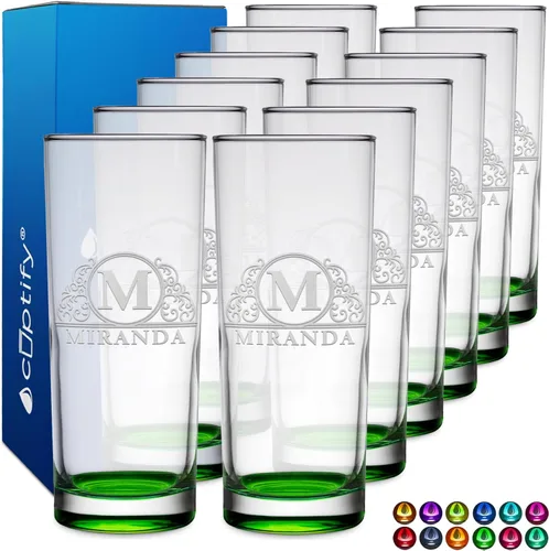 Miniatura 73 de Highball personalizado de 10.5 onzas con fondo negro, vaso Collins alto personalizado, cóctel de bebida mixta recta, inicial con nombre de regalo