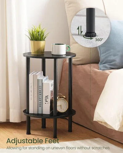 Miniatura 4 de CHOEZON Mesa auxiliar redonda, mesa auxiliar de 2 niveles, mesita de noche redonda pequeña con tubo de metal resistente, mesa auxiliar circular Negro