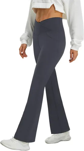 Miniatura 2 de FireSwan Leggings acampanados cruzados para mujer con bolsillos, corte de bota, cintura alta, pantalones de yoga con control de abdomen, pantalones