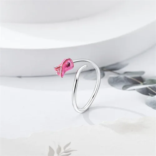 Miniatura 3 de Anillo de plata de ley 925, anillo de extremo abierto, anillo tallado de circonita colorida, anillo de flor y plumas, anillo ajustable de plata