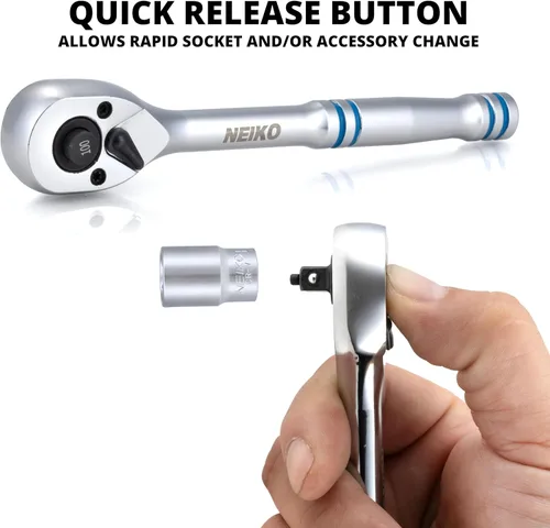 Miniatura 2 de NEIKO 03115A Llave de trinquete de 1/4 pulgada, trinquete reversible de 100 dientes, 3.6 grados, trinquete de liberación rápida de 1/4 de pulgada