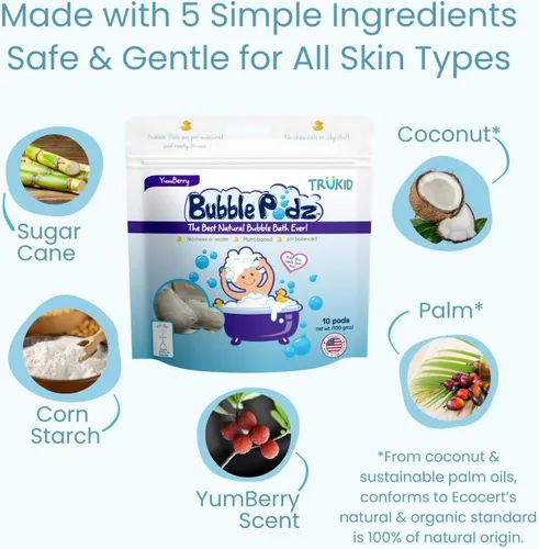 Miniatura 8 de TruKid Yumberry Bubble Podz & BubbleGlove Set – Cápsulas de baño de burbujas con 2 guantes de lavado para niños y niños pequeños