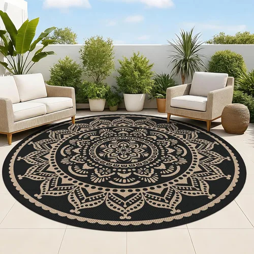 Miniatura 12 de Bsmathom Alfombra impermeable para exterior de 6'x9' reversible de pajita de plástico estilo boho para patio, terraza, camping, alfombras, portátil