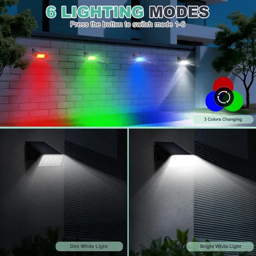 Miniatura 6 de Foco para exteriores alimentado por energía solar, luces de terraza del atardecer al amanecer, 2 modos ajustables de 90°, ideal para ubicación
