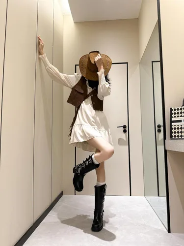 Miniatura 7 de Vertundy Botas altas hasta la rodilla para mujer, botas de tacón bajo grueso de pantorrilla ancha, botas vaqueras de equitación occidental, botas